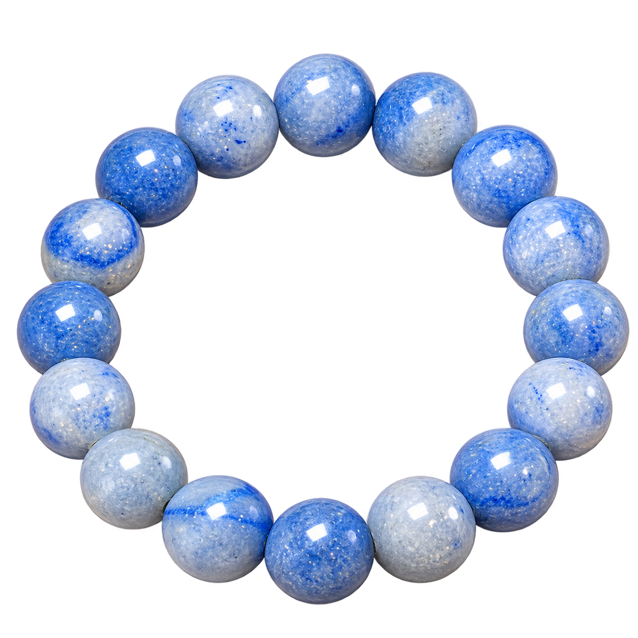 Blue aventurine stone bracelet featuring polished blue and grey-blue marbled round beads.