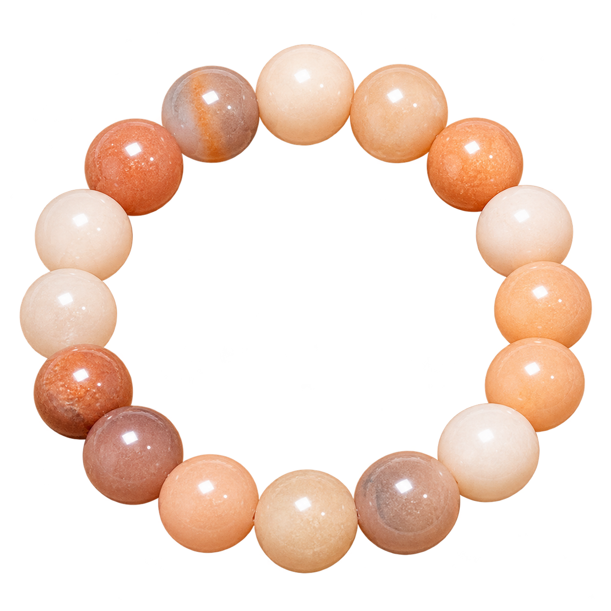 Peach aventurine stone bracelet featuring polished peach, blush and cream round beads.