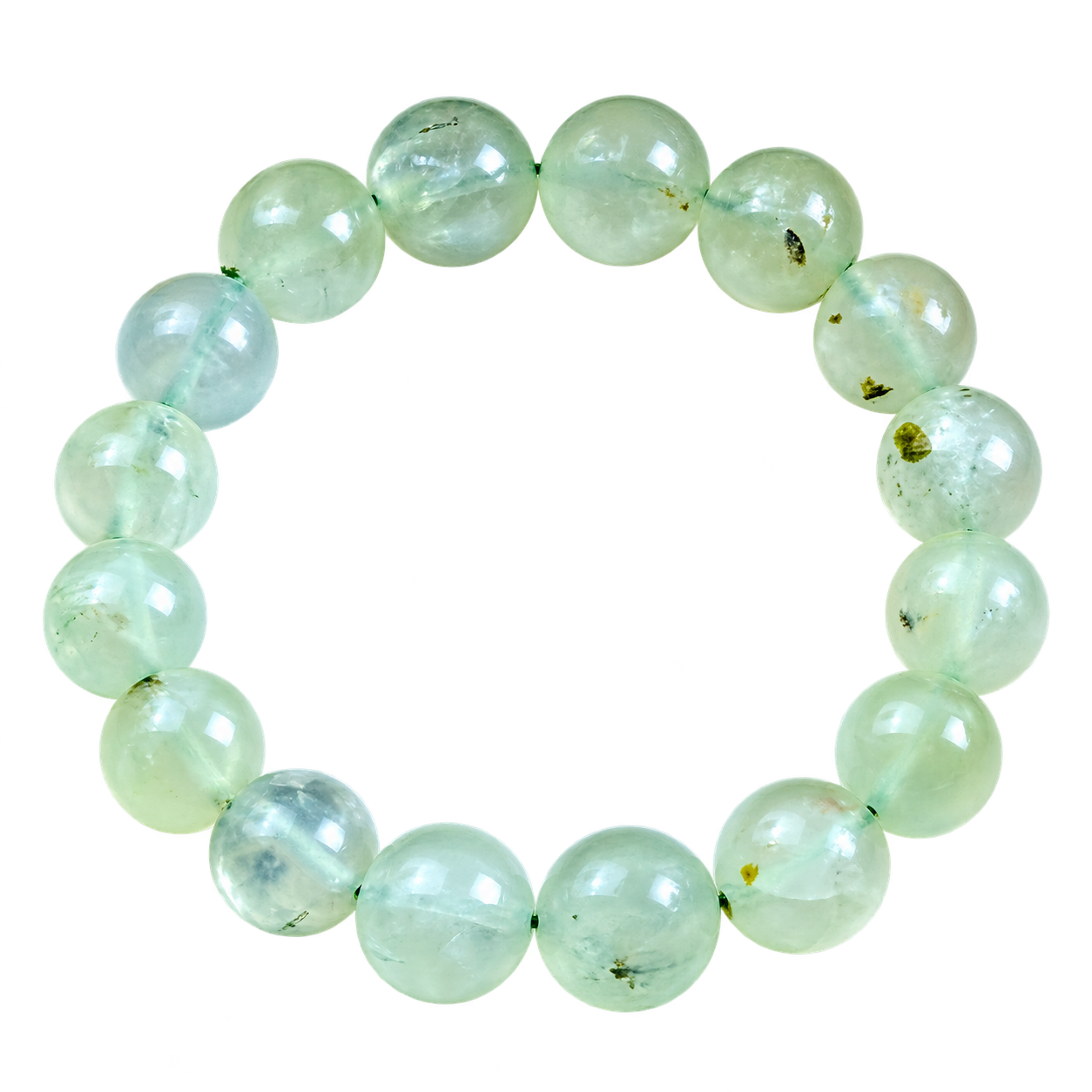Prehnite Stone Bracelet showing round gemstone beads