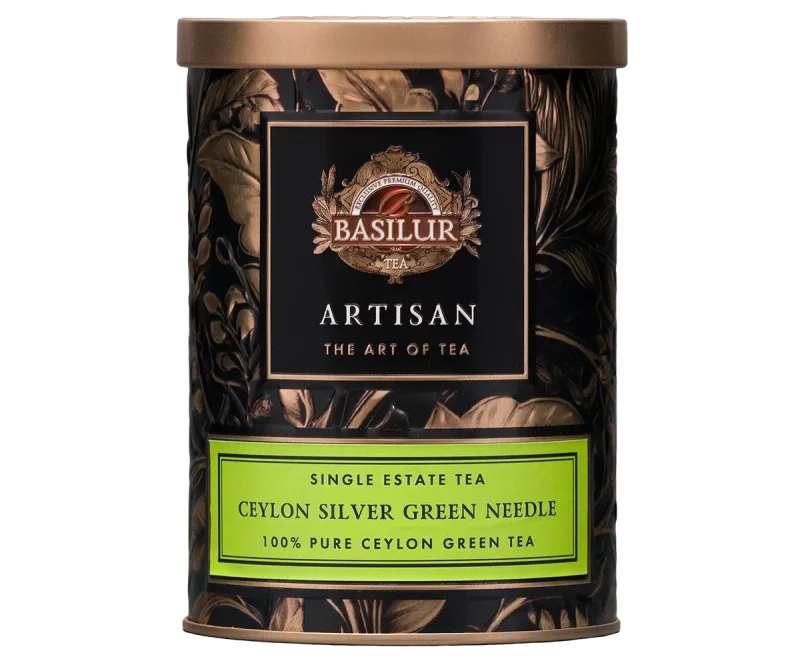 Basilur Ceylon Silver Green Needle Tin - 60g Green Loose Tea
