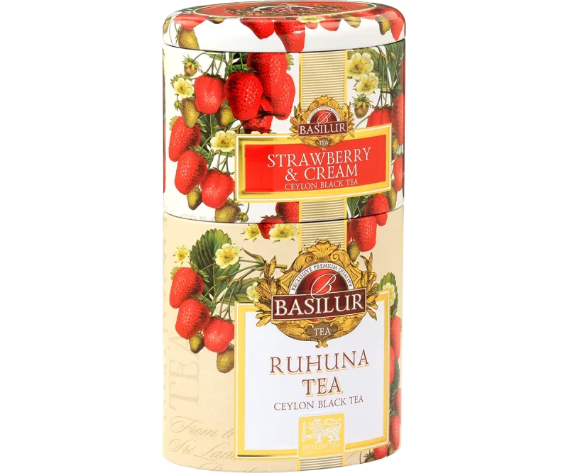 Basilur Two Layer Caddy - Strawberry & Cream and Ruhuna Tea - 100g Loose Leaf Tea