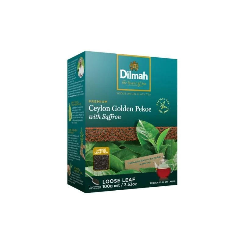 Premium Ceylon Golden Pekoe Large Leaf Black Tea with Saffron-100g Loose Leaf