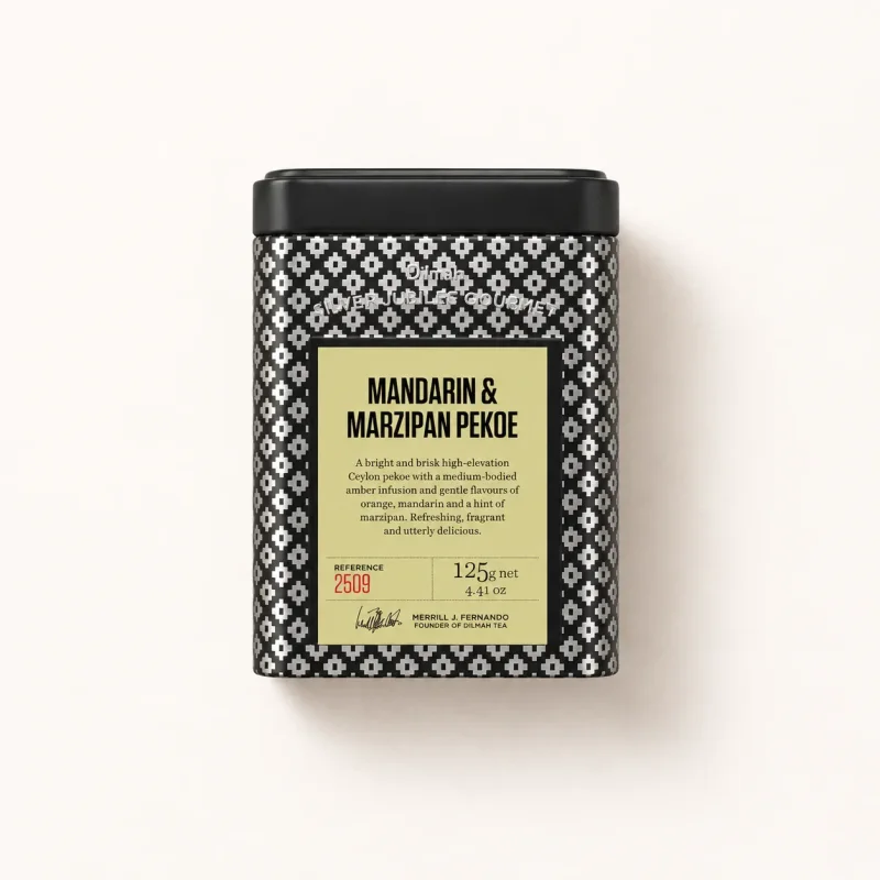 Silver Jubilee Mandarin & Marzipan Ceylon Black Tea Tin Caddy-125g Loose Leaf
