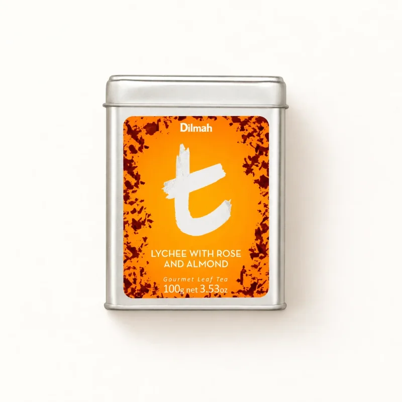 t-Series Lychee with Rose and Almond Ceylon Black Tea Tin Caddy-100g Loose Leaf