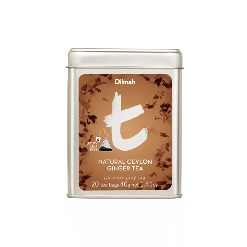 t-Series Natural Ceylon Ginger Black Tea Tin Caddy-20 Luxury Leaf Tea Bags