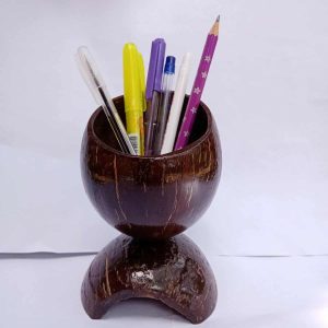 Coconut pen holder handcrafted in Sri Lanka – eco-friendly desk organizer