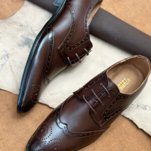 Coffee brown full grain leather brogue shoes