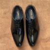 Glossy black full grain cow leather whole-cut Oxford shoes