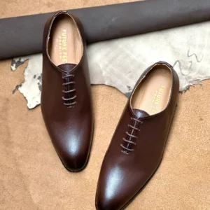 Coffee brown full grain cow leather whole cut Oxford shoes