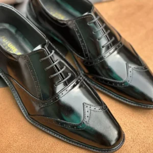 High-gloss black full grain cow leather brogue Oxford shoes