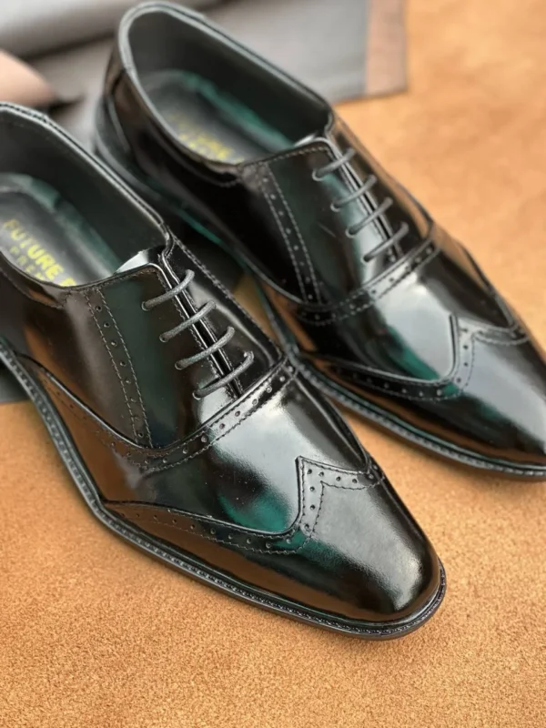 High-gloss black full grain cow leather brogue Oxford shoes