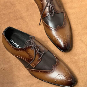 Dual tone brown full grain leather brogue Oxford shoes